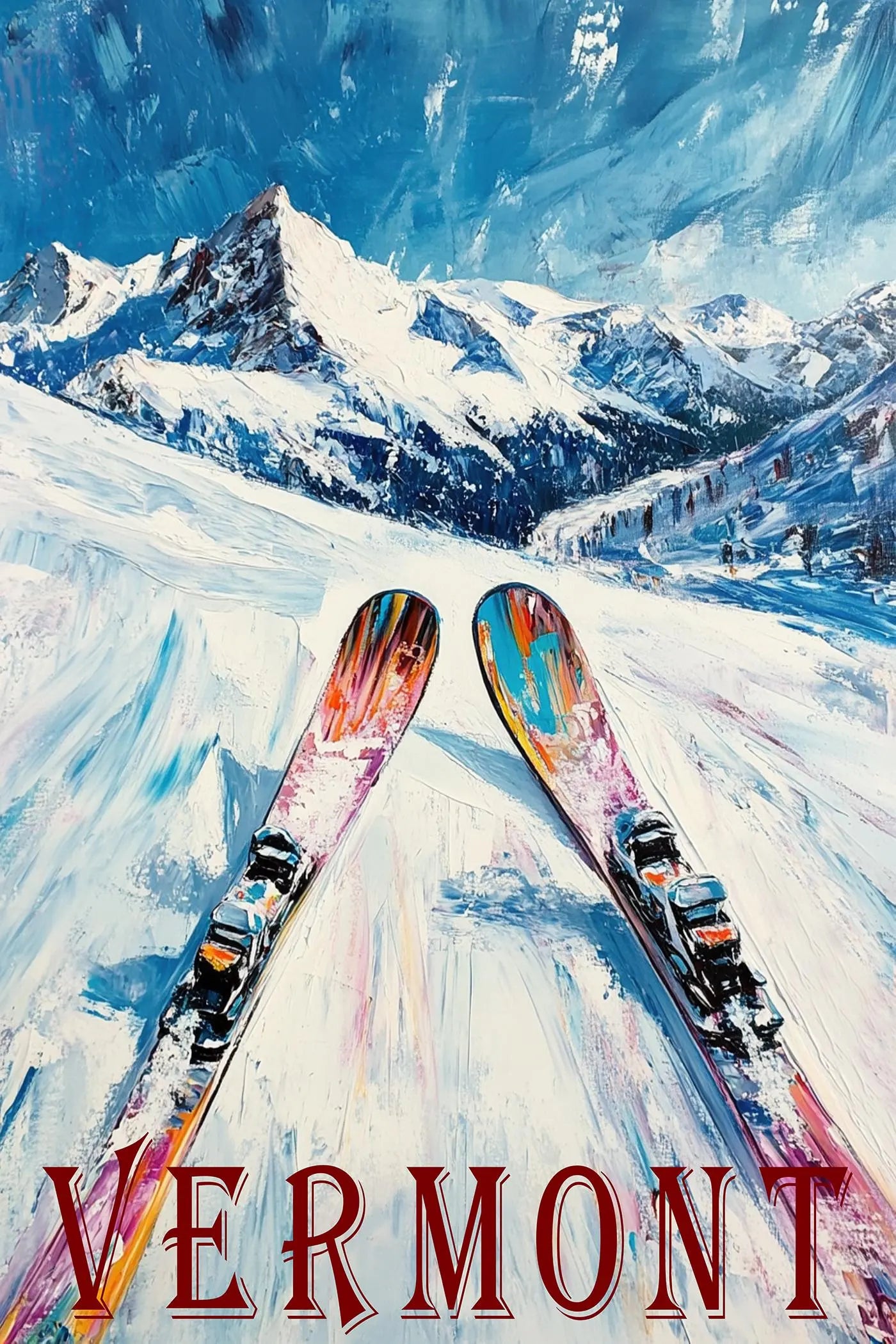 Retro Skiing Poster Print – Snowy Mountain Ski Sport Print, Winter Sports Wall Art