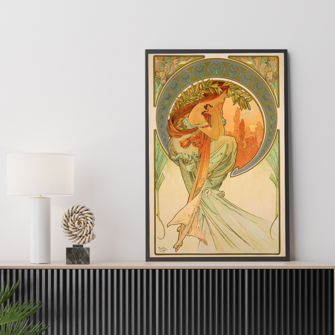 Alphonse Mucha - Poetry Art Print, Art Nouveau Fashion Girl Wall Decor