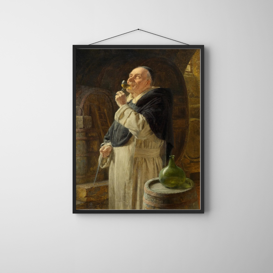 Eduard Grutzner - Monk Wine Tasting Art Print, Vintage Monastery Wall Decor