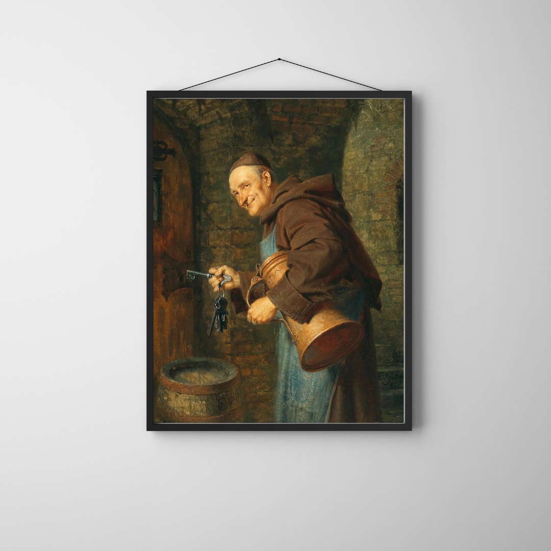 Eduard Grutzner - Monk with Keys Art Print, Vintage Monastery Cellar Wall Decor
