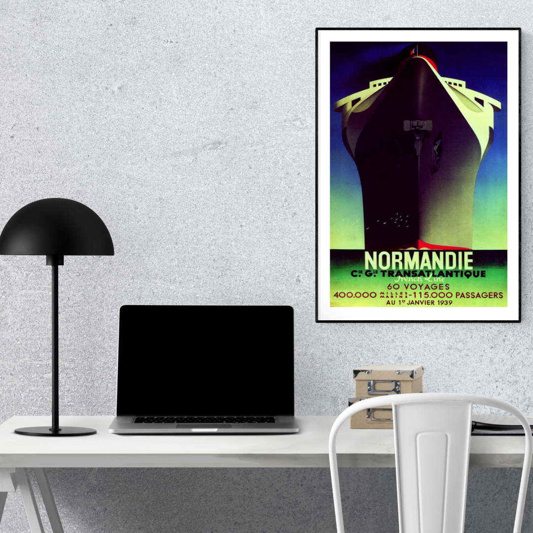 SS Normandie French Line (1939 Travel Advertisement) Poster Print – Transatlantique Ocean Liner Wall Art