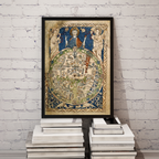 Medieval World Antique Religious Map Print – 13th Century Psalter Mappa Mundi with Christ & Jerusalem Wall Decor