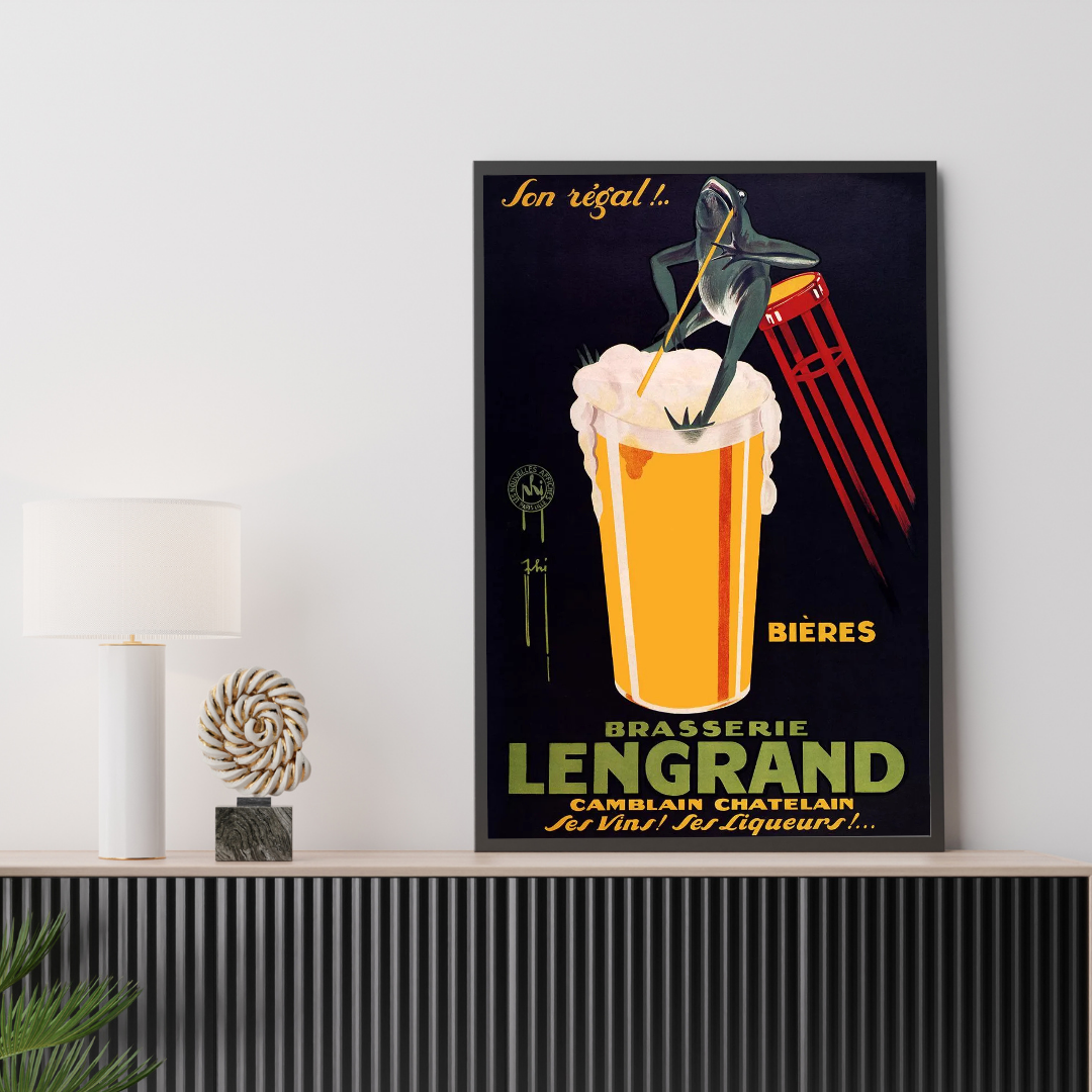 Brasserie Lengrand Frog Beer Poster Print – Vintage French Beer Advertisement (1926), Retro Bar Pub Wall Art