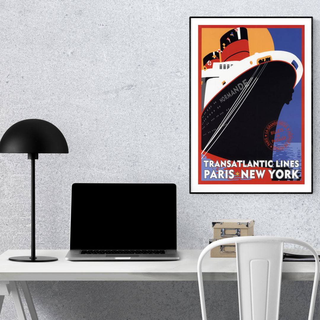 SS Normandie Poster Print – Transatlantic Lines Paris to New York Vintage Travel Wall Decor