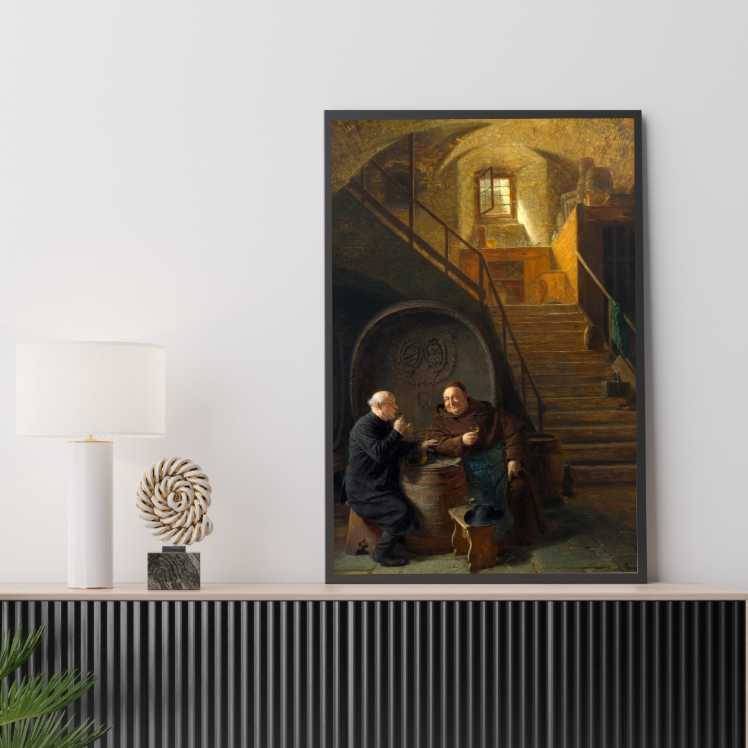 Eduard Grutzner “Visit to the Wine Cellar” Art Print – Monk in Wine Cellar Wall Decor