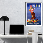 Vintage Hawaii Travel Poster Print - Hawaiian Hula Dancer, Pan American World Airways Airline Wall Art