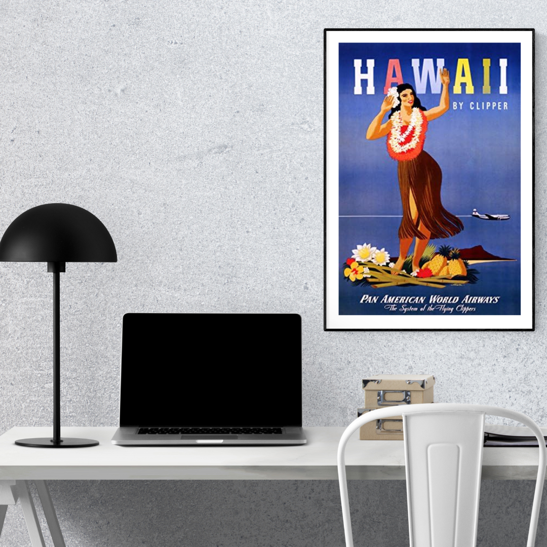 Vintage Hawaii Travel Poster Print - Hawaiian Hula Dancer, Pan American World Airways Airline Wall Art