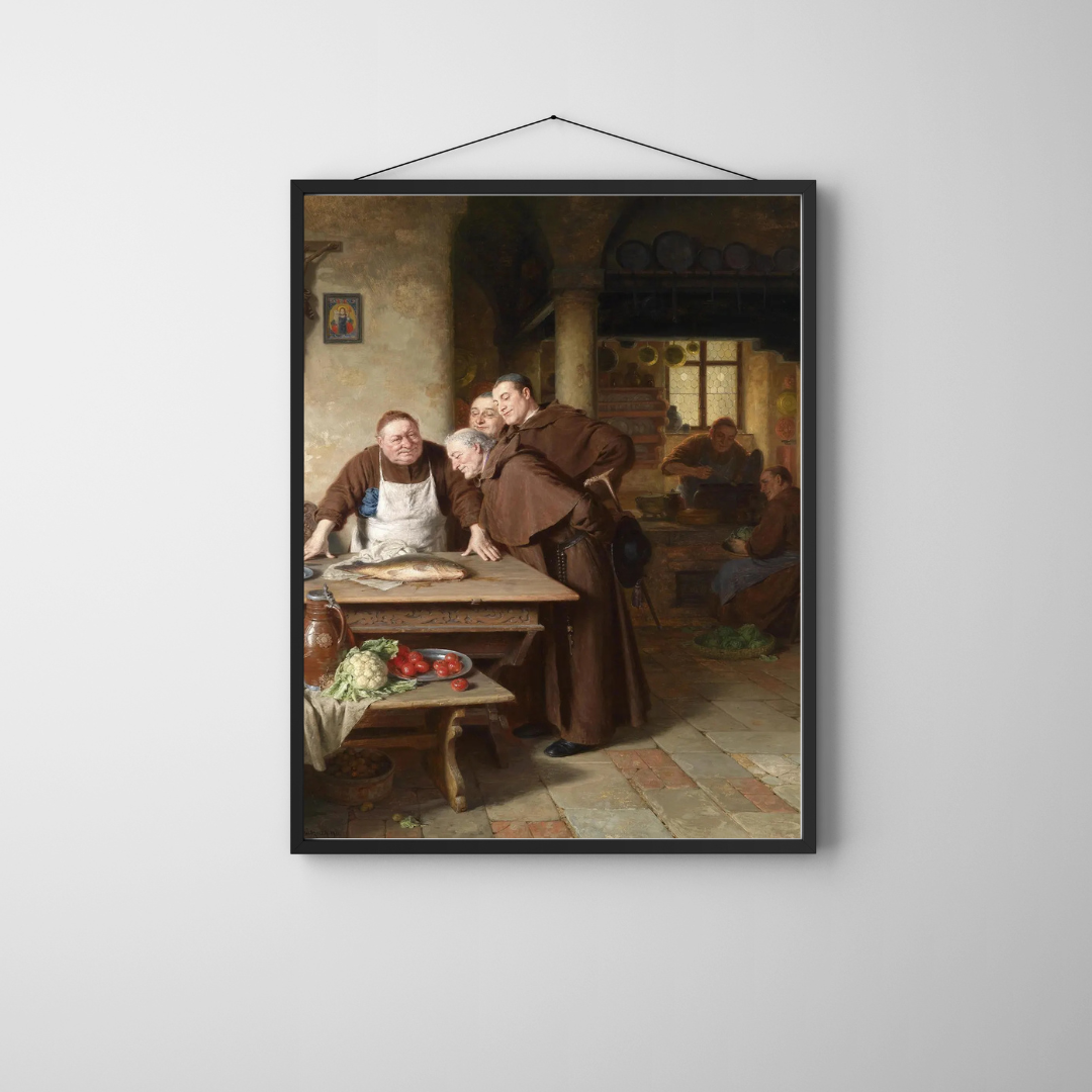 Eduard Grutzner - The Monastery Kitchen Art Print, Vintage Religious Wall Decor