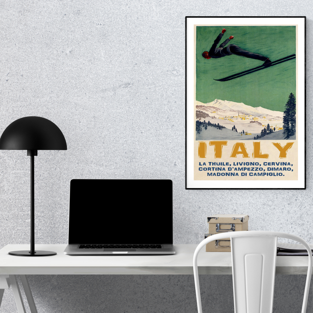 Italy Olympic Valley Ski Jumping Vintage Poster Print – Vintage Winter Sports Wall Art