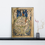 Medieval World Antique Religious Map Print – 13th Century Psalter Mappa Mundi with Christ & Jerusalem Wall Decor