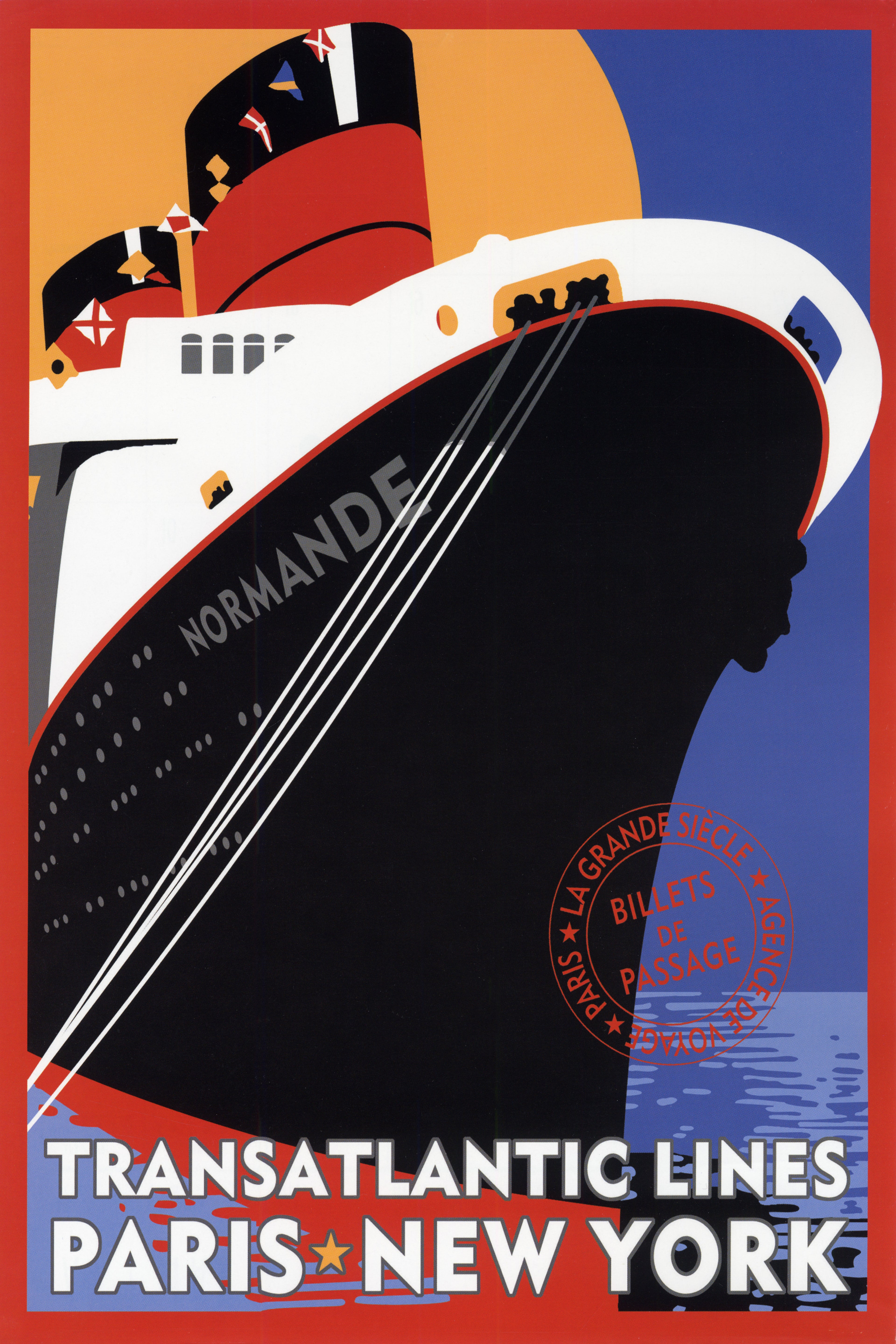 SS Normandie Poster Print – Transatlantic Lines Paris to New York Vintage Travel Wall Decor