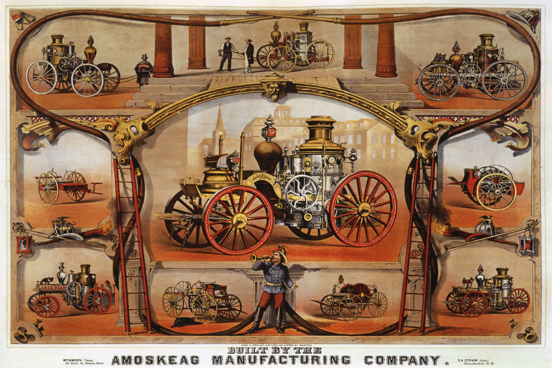 Amoskeag Steam Fire Engine Antique Firefighting Giclée Art Print - Vintage Wall Decor