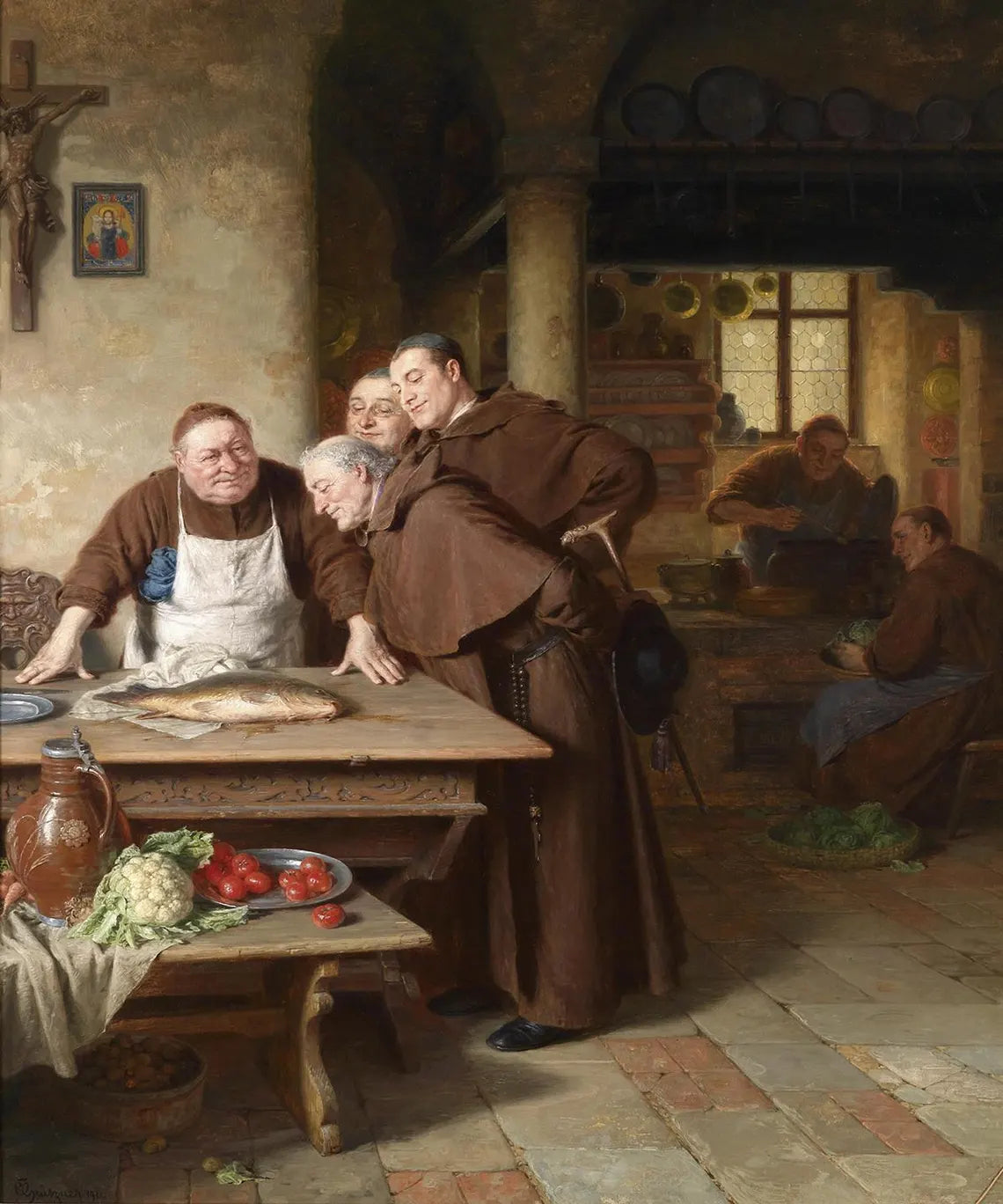 Eduard Grutzner - The Monastery Kitchen Art Print, Vintage Religious Wall Decor