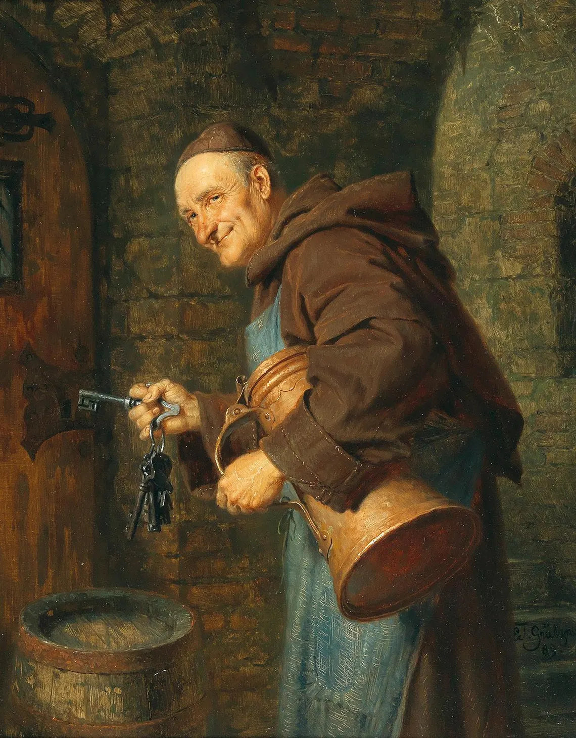 Eduard Grutzner - Monk with Keys Art Print, Vintage Monastery Cellar Wall Decor