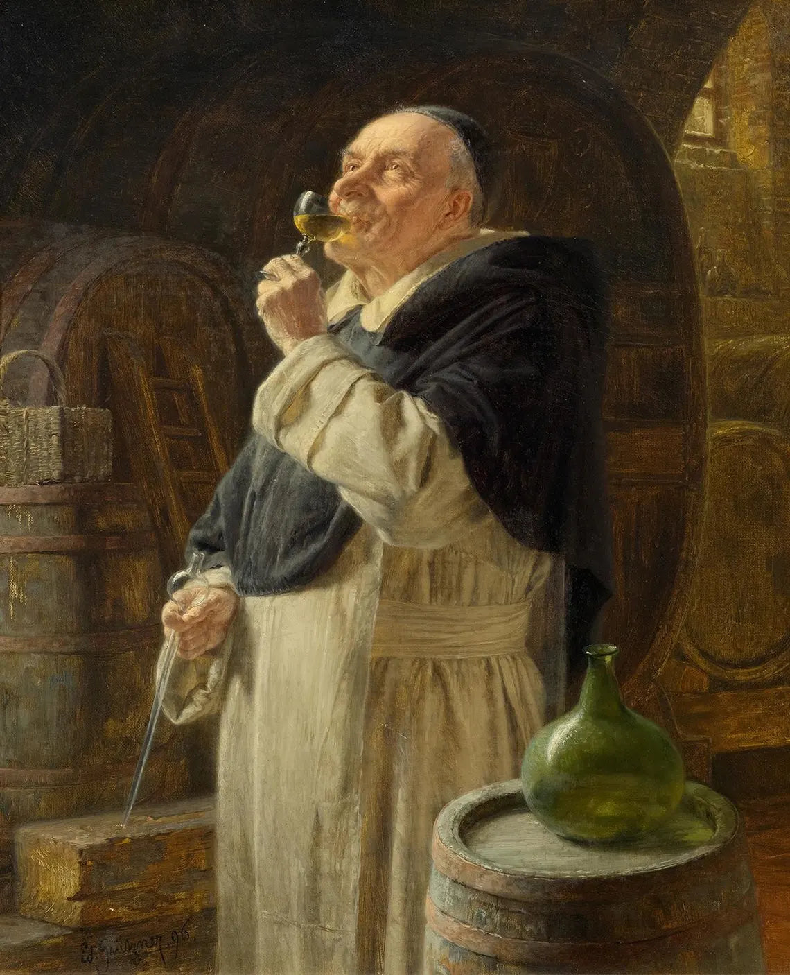 Eduard Grutzner - Monk Wine Tasting Art Print, Vintage Monastery Wall Decor