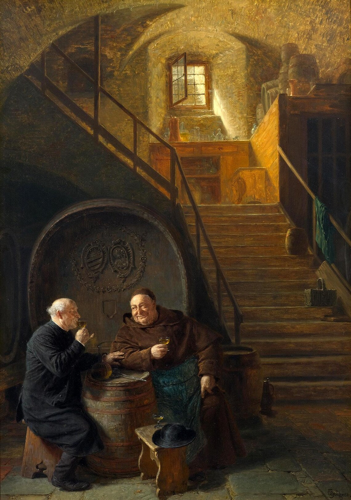 Eduard Grutzner “Visit to the Wine Cellar” Art Print – Monk in Wine Cellar Wall Decor