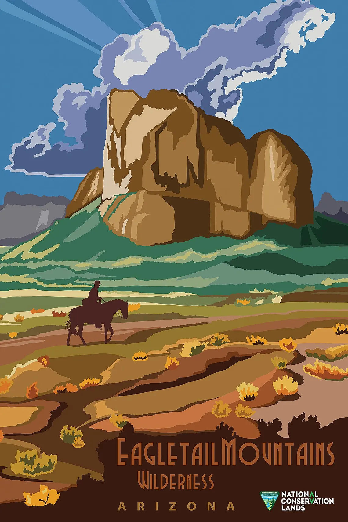 Horse & Eagle Tail Mountains Wilderness Vintage National Park Poster Print – Western Landscape Wall Art