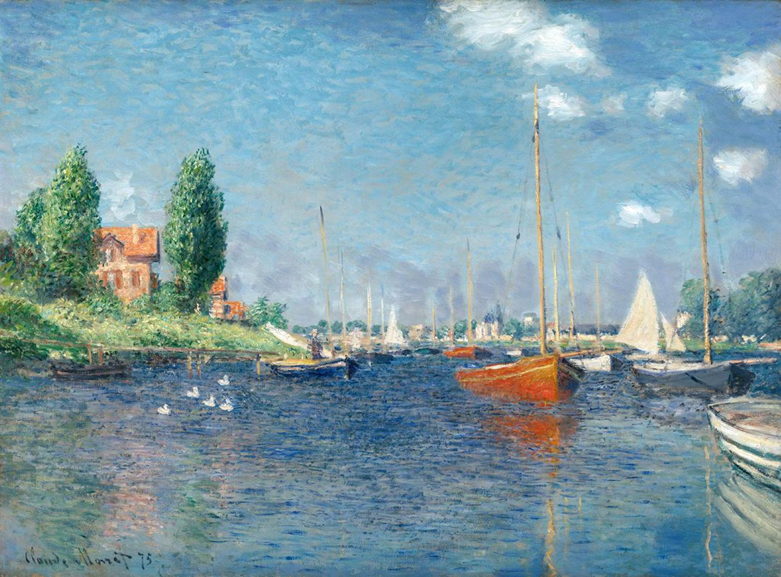 Claude Monet - Red Boats at Argenteuil Art Print, Impressionist River & Seascape Wall Art