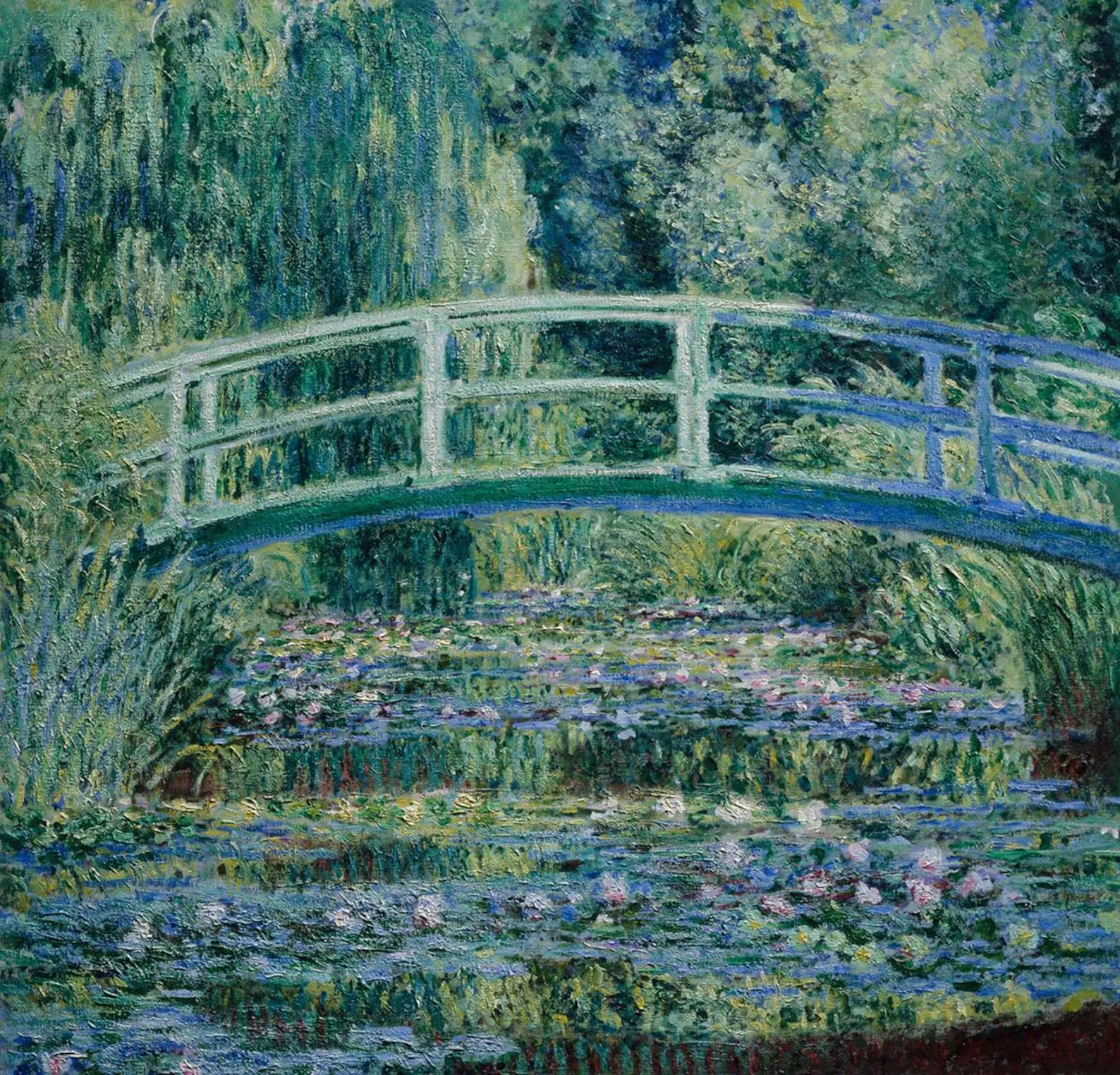 Claude Monet - Water Lilies and Japanese Bridge Square Art Print, Impressionist Floral Landscape Wall Art