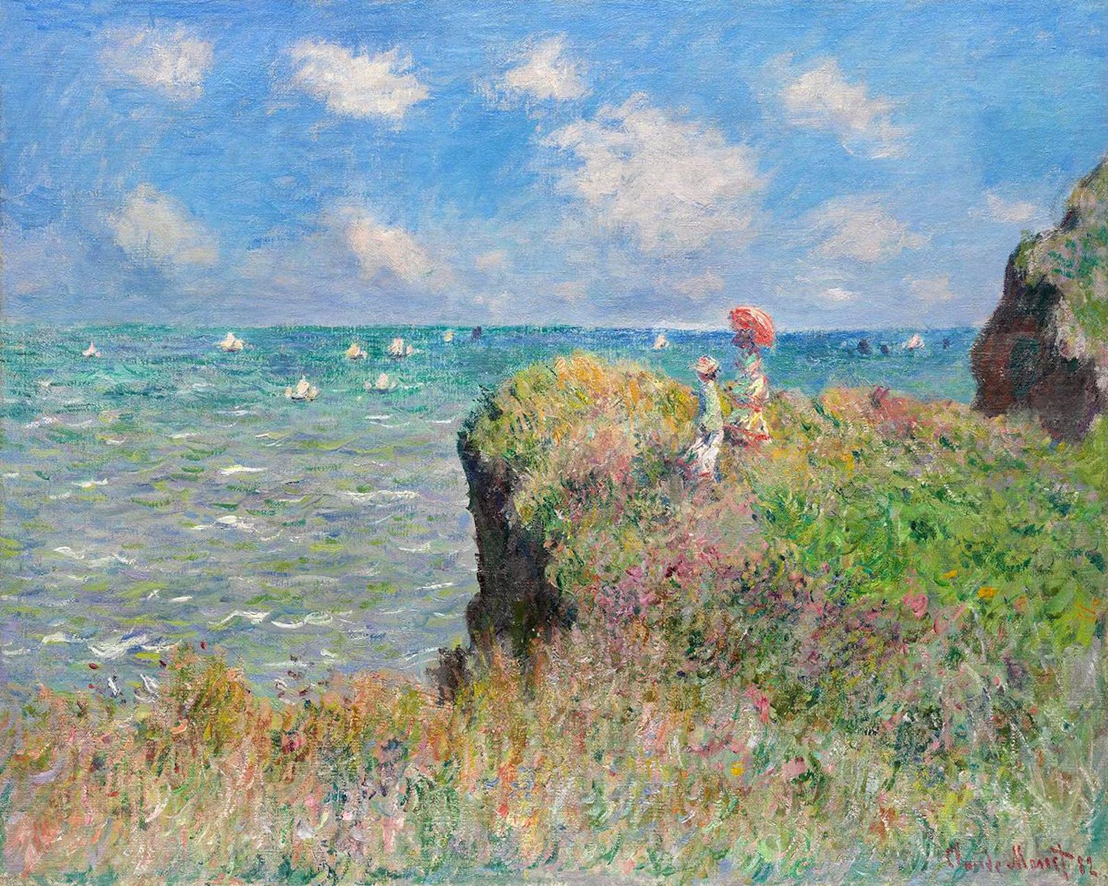 Claude Monet - The Cliff Walk at Pourville Art Print, Impressionist Seascape & Coastal Wall Art