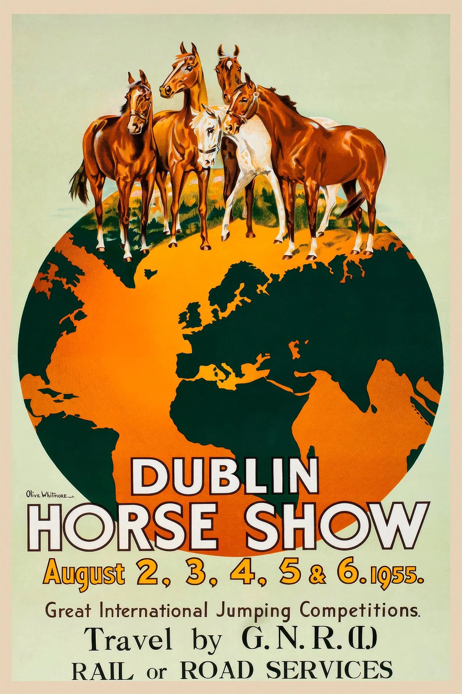 1955 Horse Show Jumping Competitions Vintage Dressage Poster Print – Classic Equestrian Wall Art