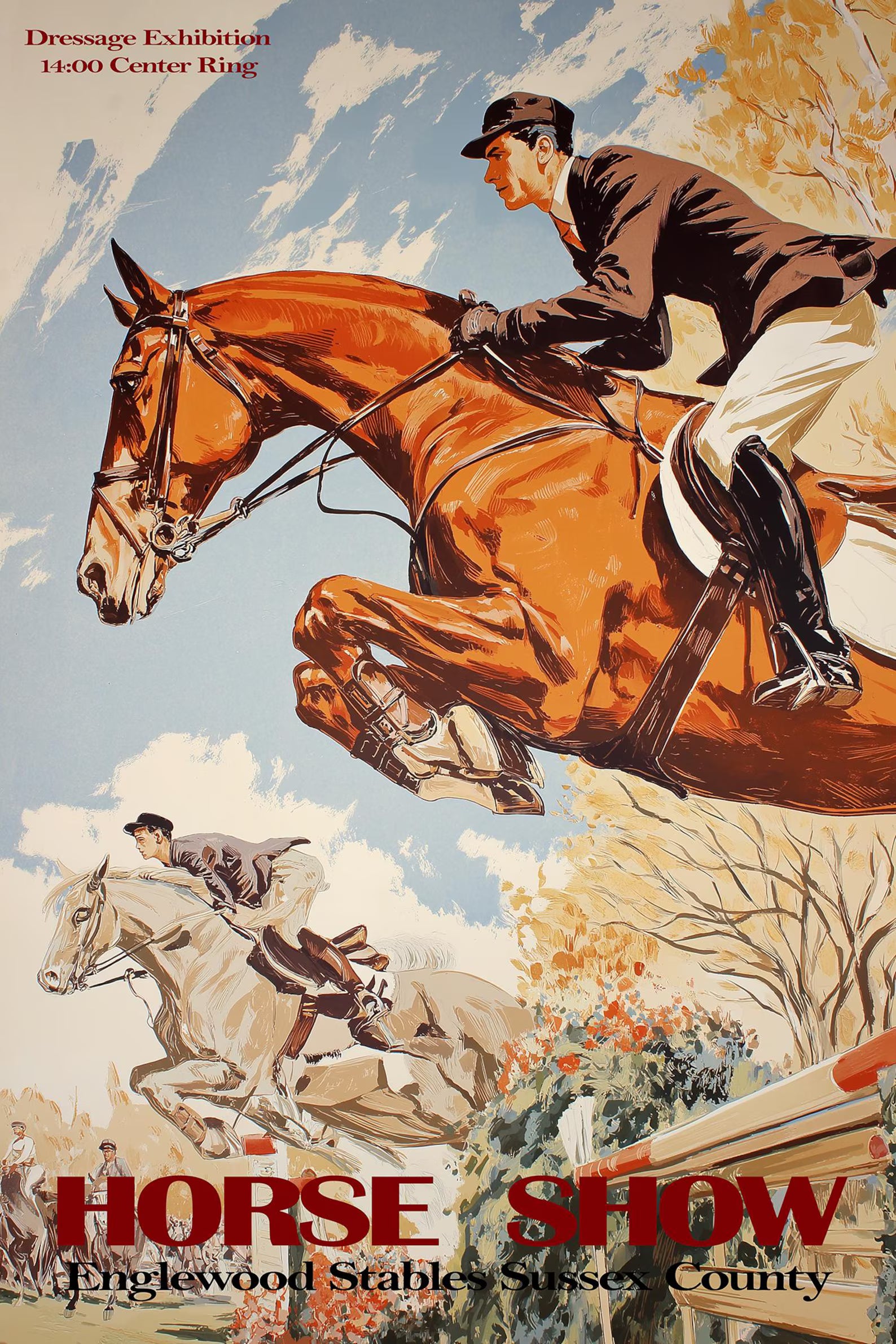 Englewood Stables Horse Show, Sussex Vintage Dressage Poster Print – Classic Equestrian Wall Art