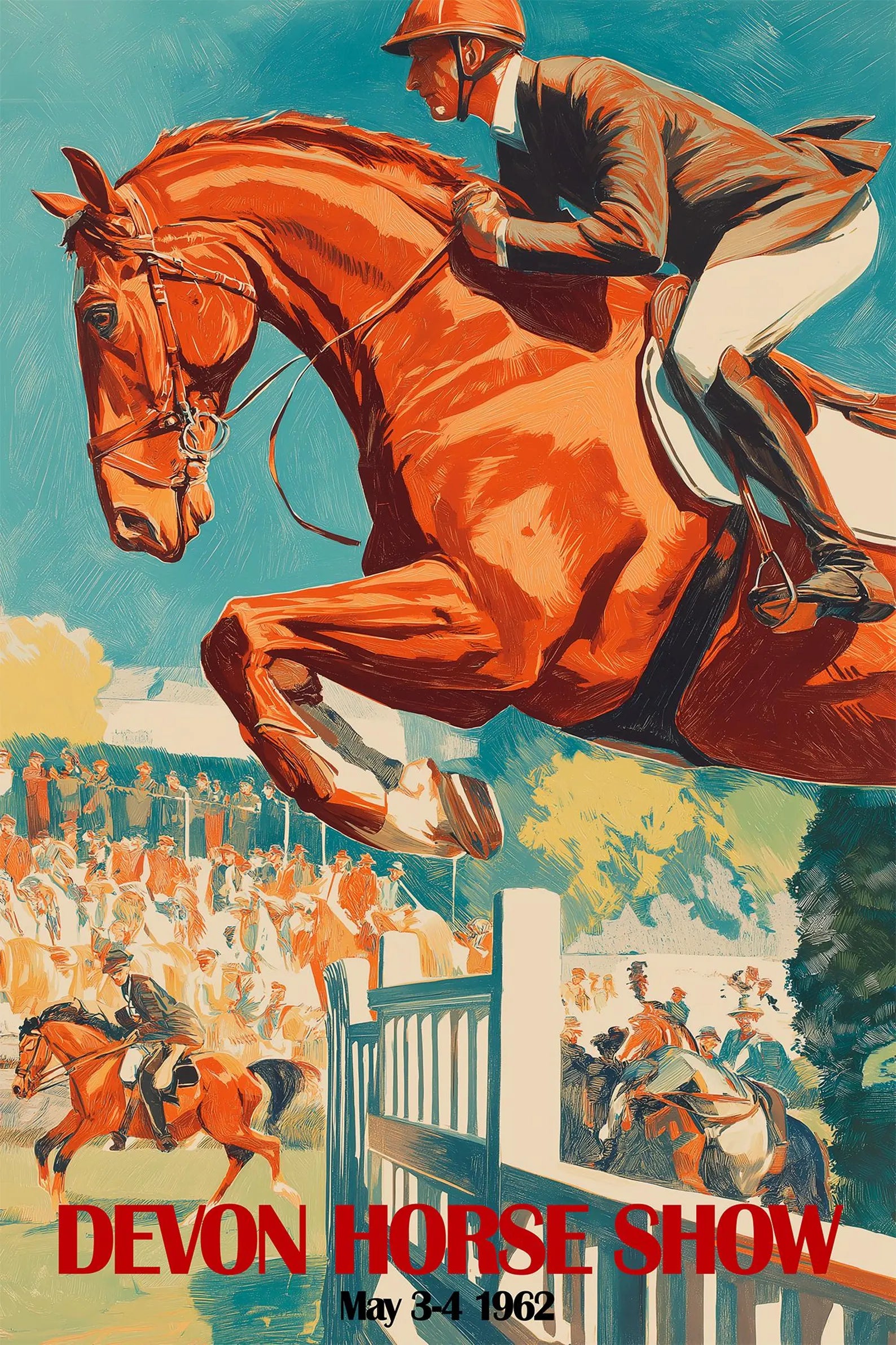 1962 Devon Horse Show Vintage Dressage Poster Print – Classic Equestrian Horse Wall Art