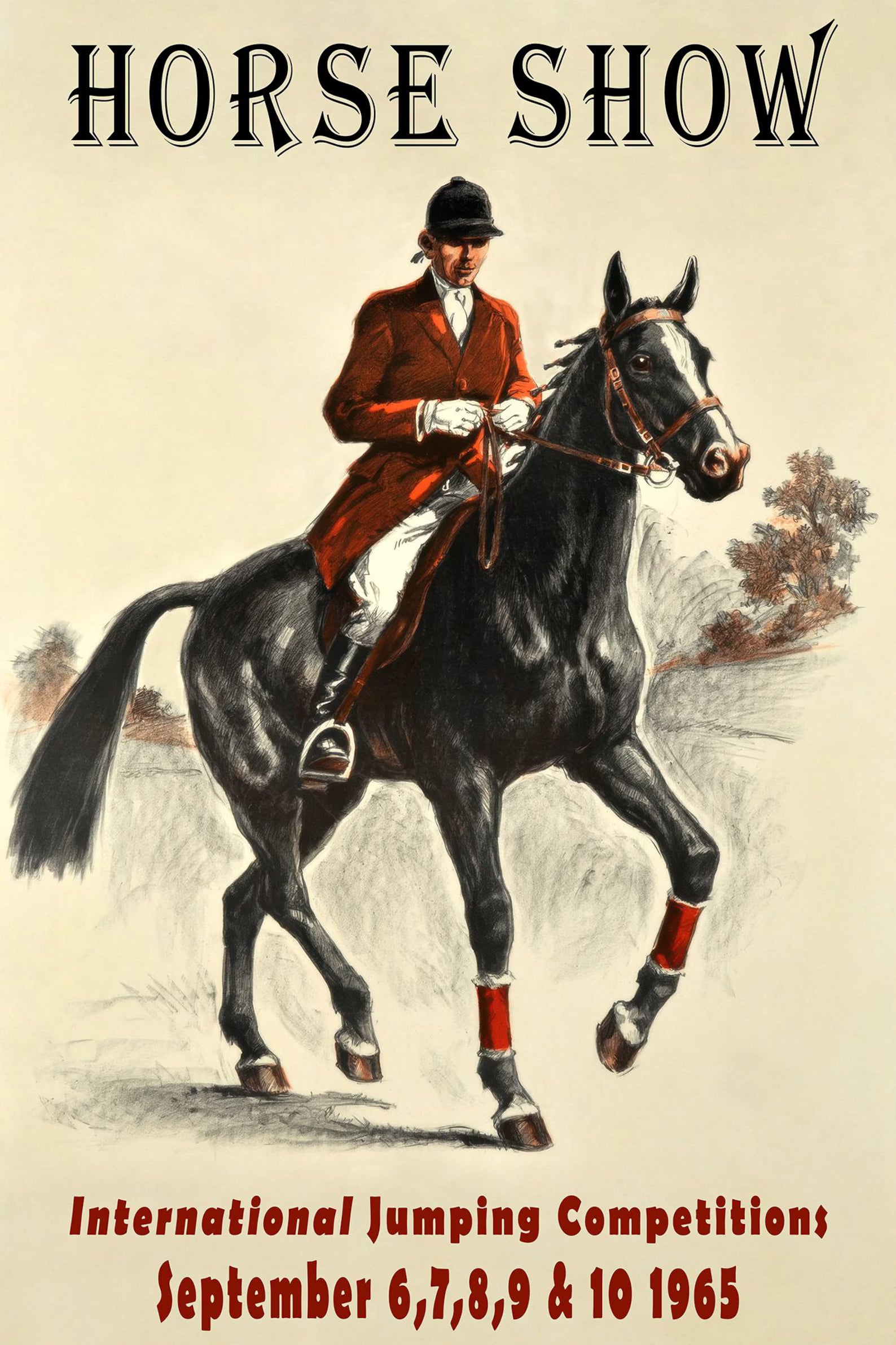 1965 Horse Show International Vintage Dressage Poster Print – Classic Equestrian Wall Art