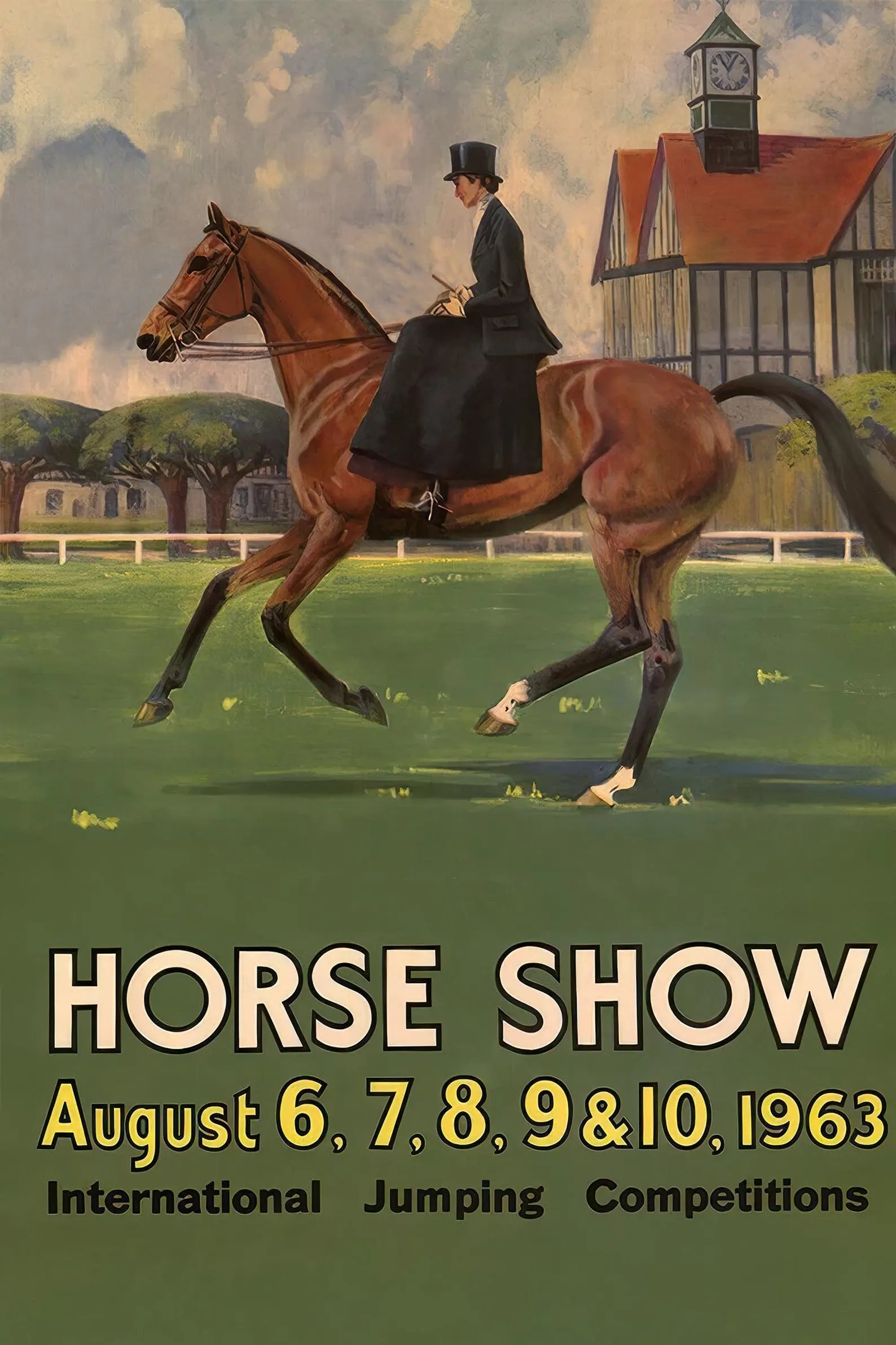1963 Horse Show Jumping Competitions Vintage Dressage Poster Print – Classic Equestrian Wall Art