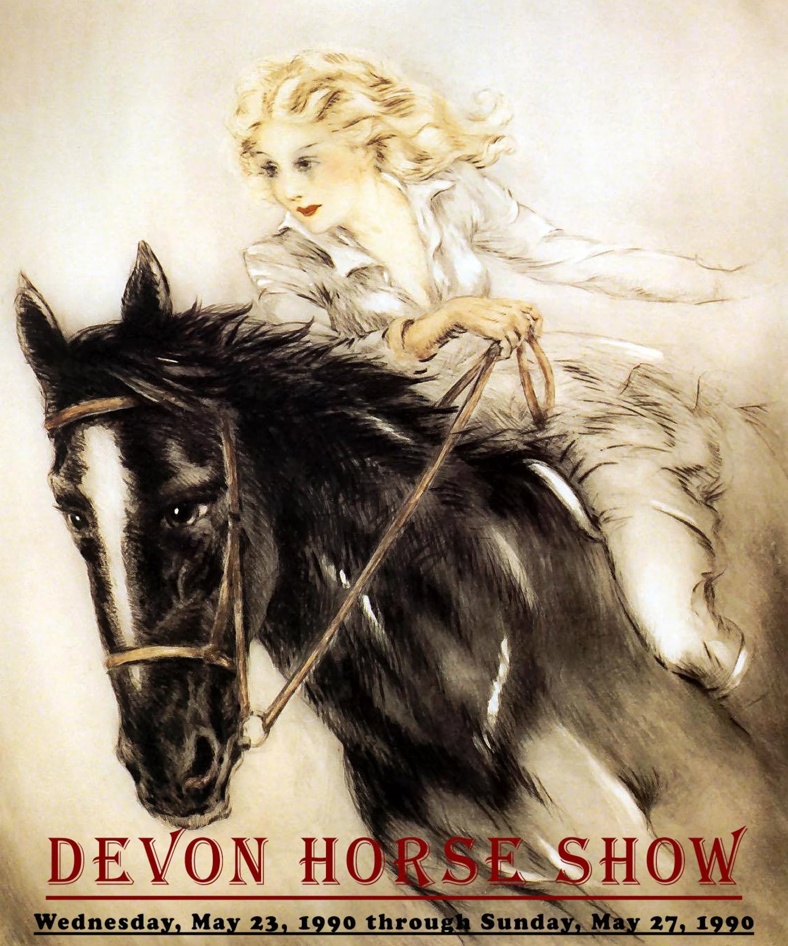 May 1990 Devon International Horse Show Vintage Dressage Poster Print – Classic Equestrian Wall Art