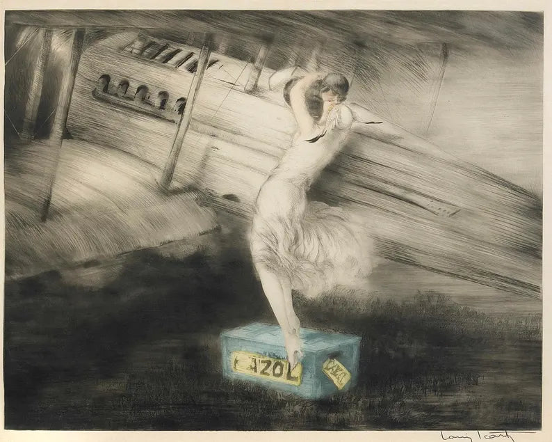 Louis Icart - Fashion Lady & Plane Art Print, Art Deco Wall Art