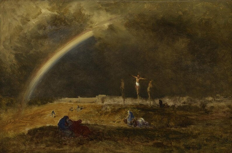 George Inness - The Crucifixion with Rainbow, Religious Christian Landscape Painting Art Print
