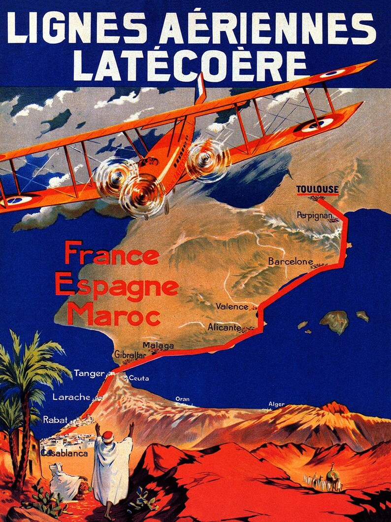 Air France Vintage Travel Poster Print, France to Spain – Retro Aviation Wall Decor