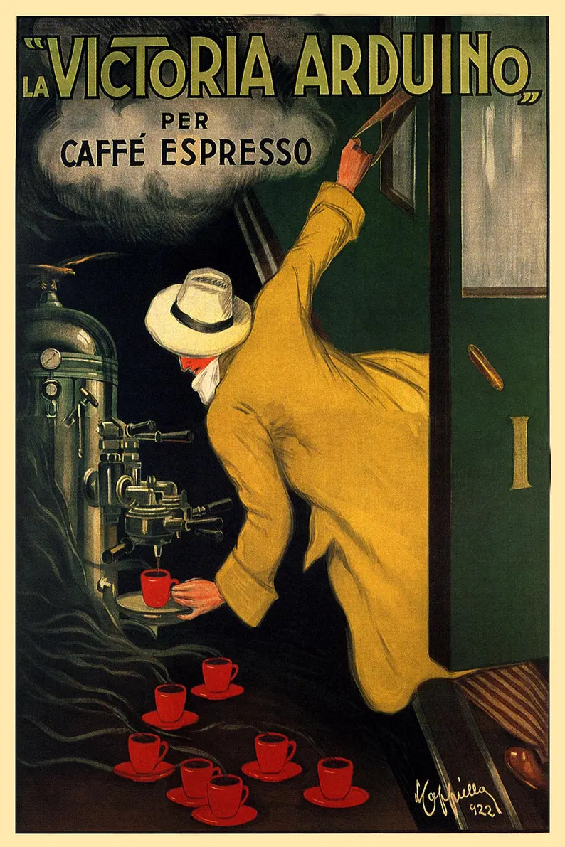 Vintage La Victoria Arduino Coffee, Espresso Train Poster Print – Retro Cafe Wall Decor