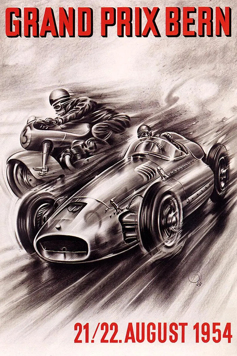 1954 Swiss Grand Prix Bern Racing Poster Print - Vintage Automobile & Retro Motorsport Wall Decor