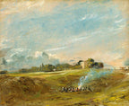 John Constable - Hampstead Heath with a Bonfire Art Print, English Countryside Landscape Wall Art
