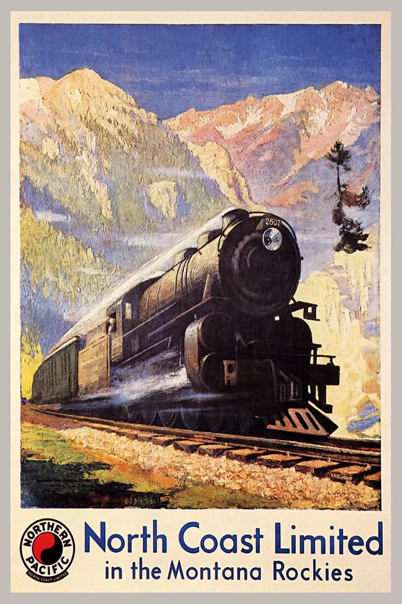 Northern Pacific “See Scenic Montana Rockies” Train Poster Print – Classic Railroad Wall Art