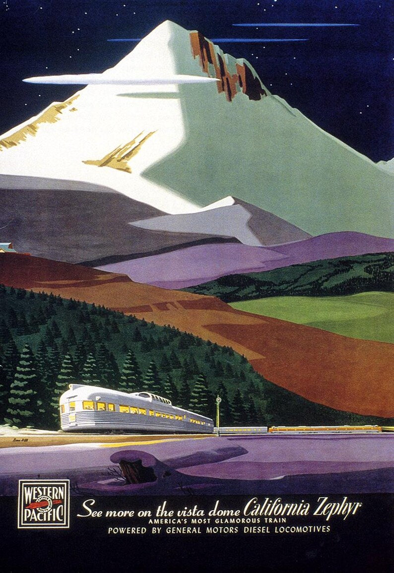 Classic American Rail Travel Poster Print – California Zephyr Railroad Wall Decor