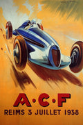 1938 ACF Grand Prix Reims France Vintage Racing Poster Print – Classic Auto Race Wall Art