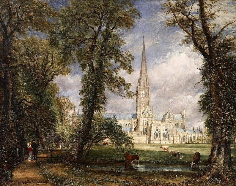 John Constable - Salisbury Cathedral from the Bishop’s Grounds Art Print, English Landscape Wall Art