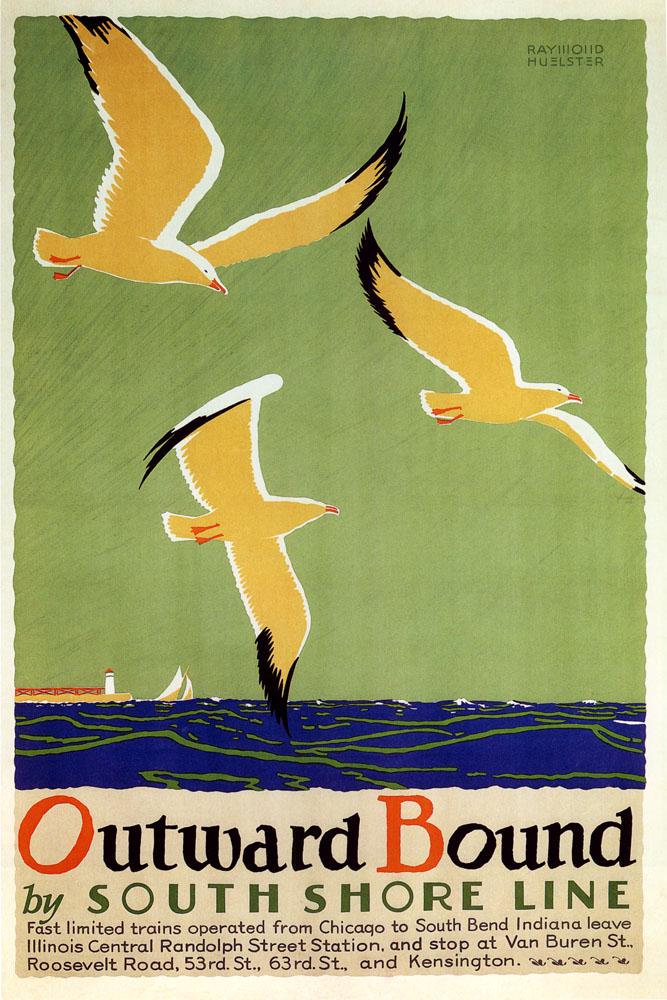 Outward Bound South Shore Line Vintage Travel Poster Print – Seagull Coastal Art Print