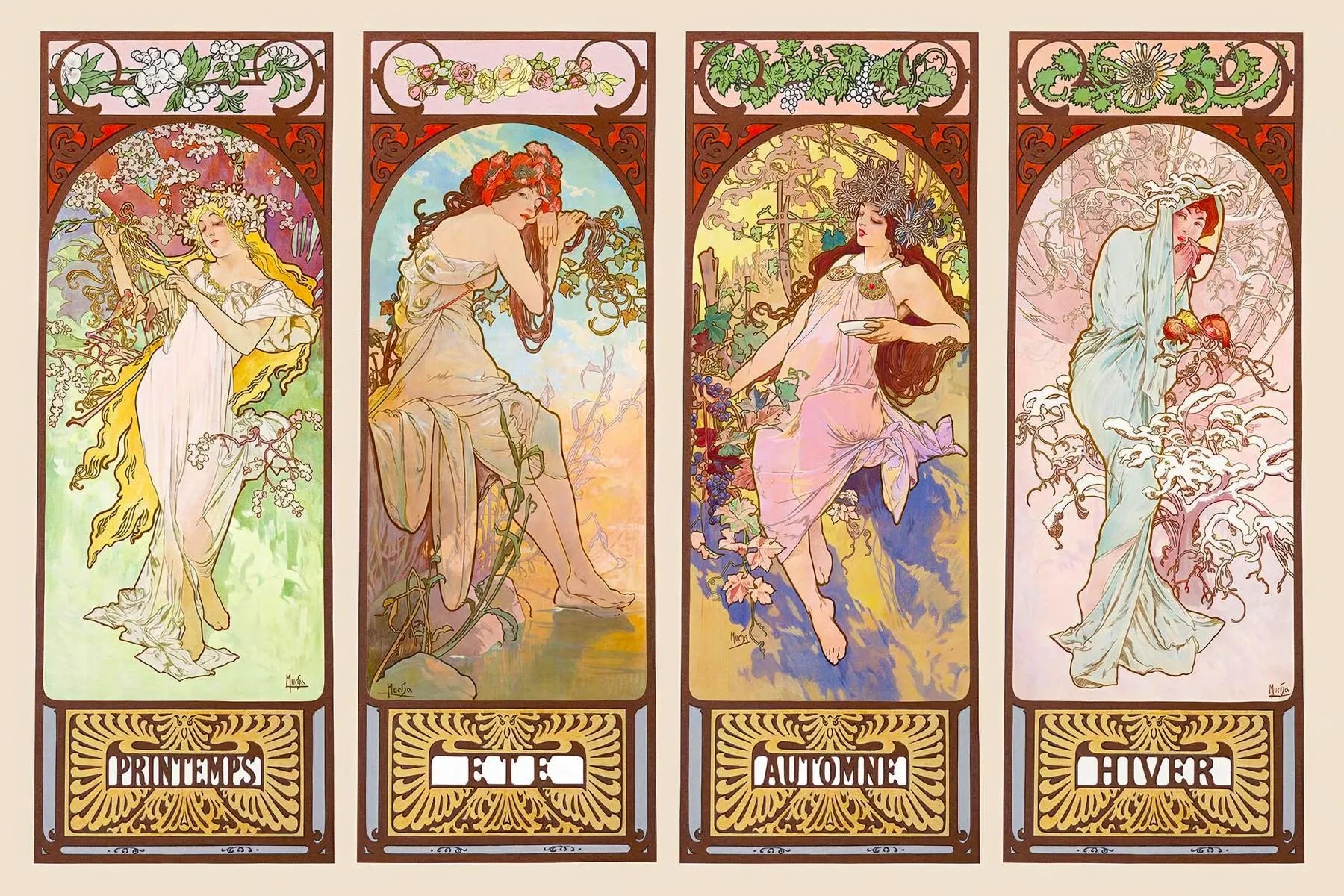 Alphonse Mucha Art Print – The Seasons Classic Art Nouveau Wall Art, Four Seasons Wall Decor