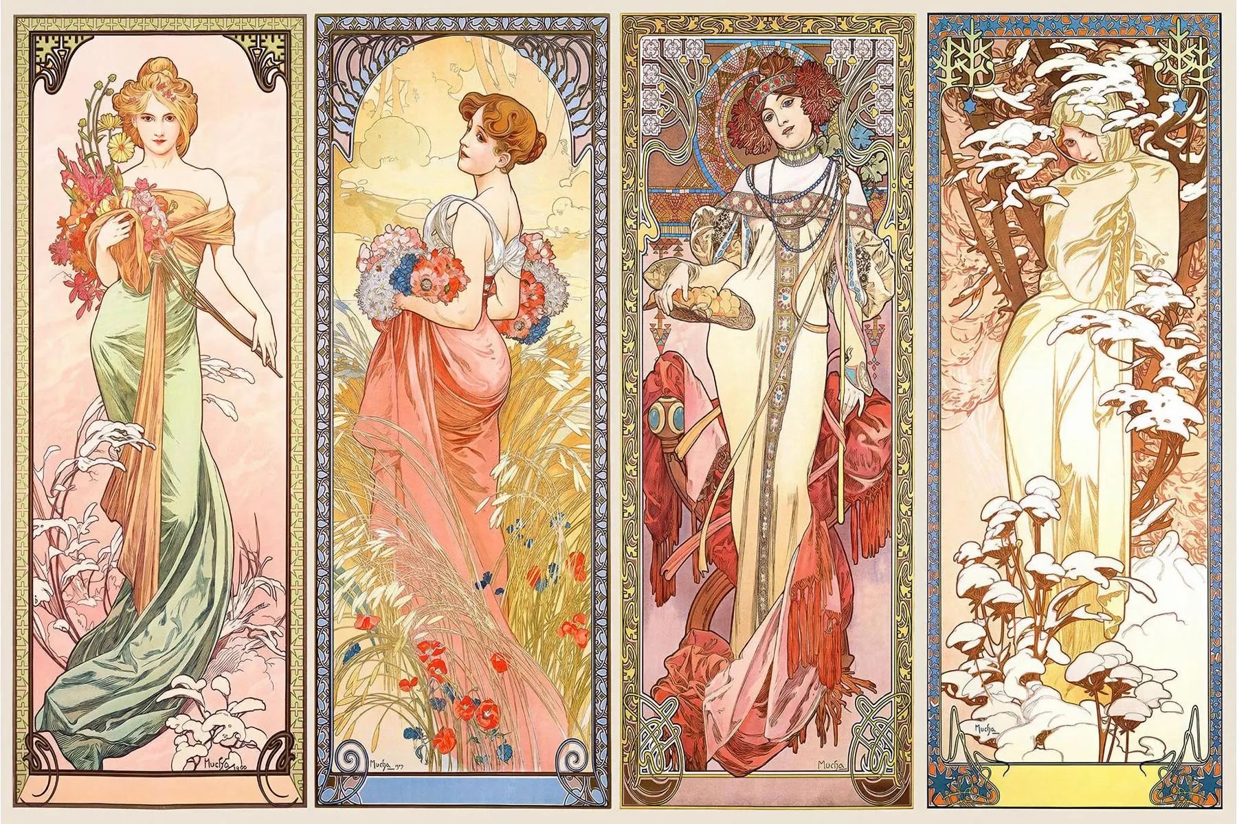 Alphonse Mucha Art Print – The Four Seasons II, Art Nouveau Wall Decor