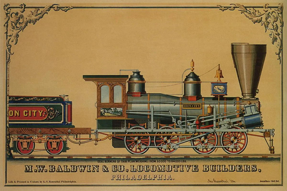Baldwin Locomotive Iron City Steam Engine Giclée Art Print - Vintage Railroad Wall Art