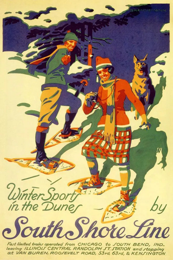 Winter Sports in the Dunes – South Shore Line Vintage Travel Poster Print, Ski & Snow Wall Art Decor