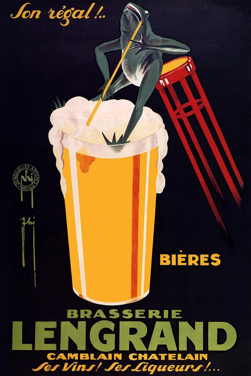 Brasserie Lengrand Frog Beer Poster Print – Vintage French Beer Advertisement (1926), Retro Bar Pub Wall Art