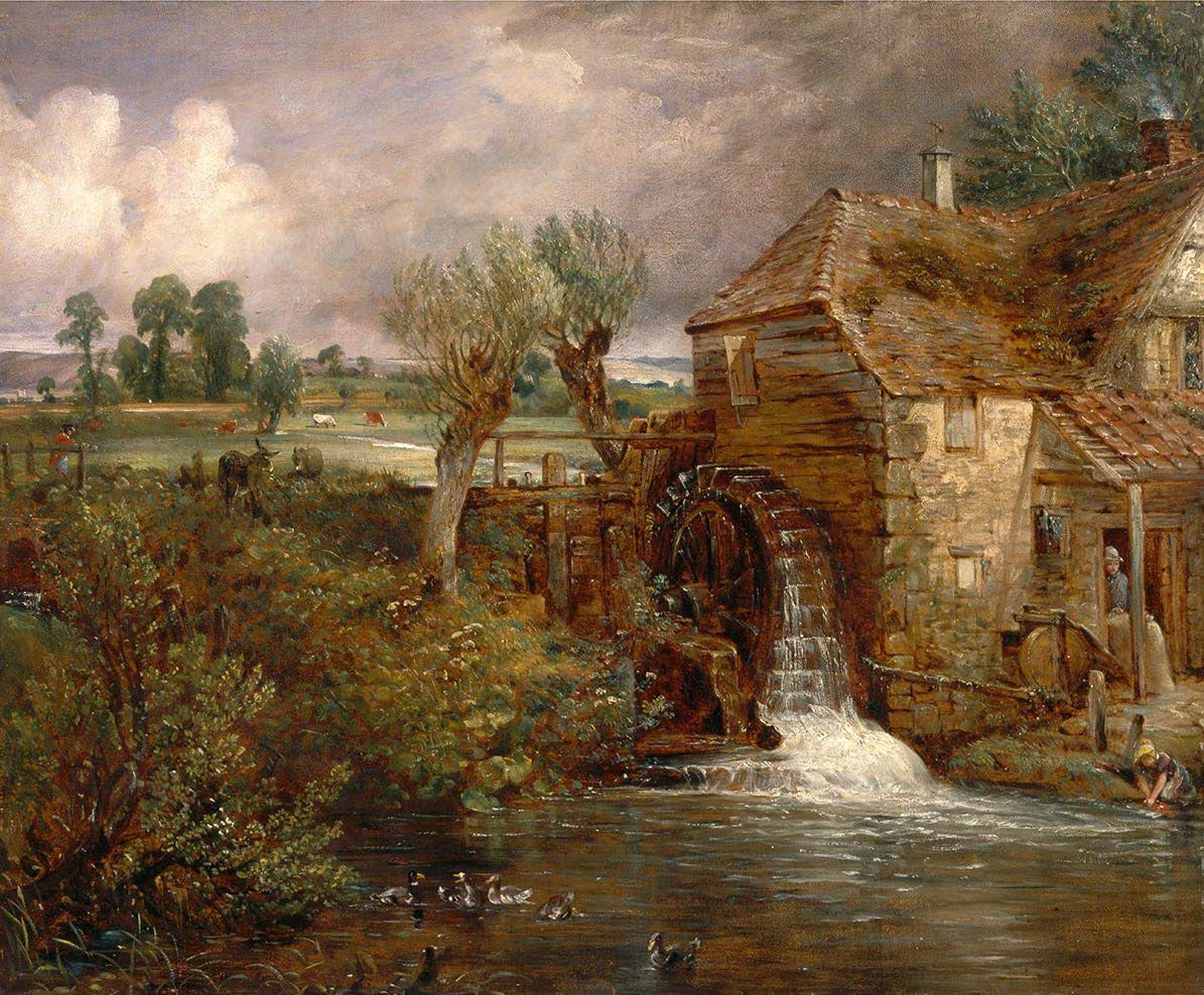 John Constable - Parham Mill Gillingham Art Print, Antique English Countryside Watermill Landscape Wall Art