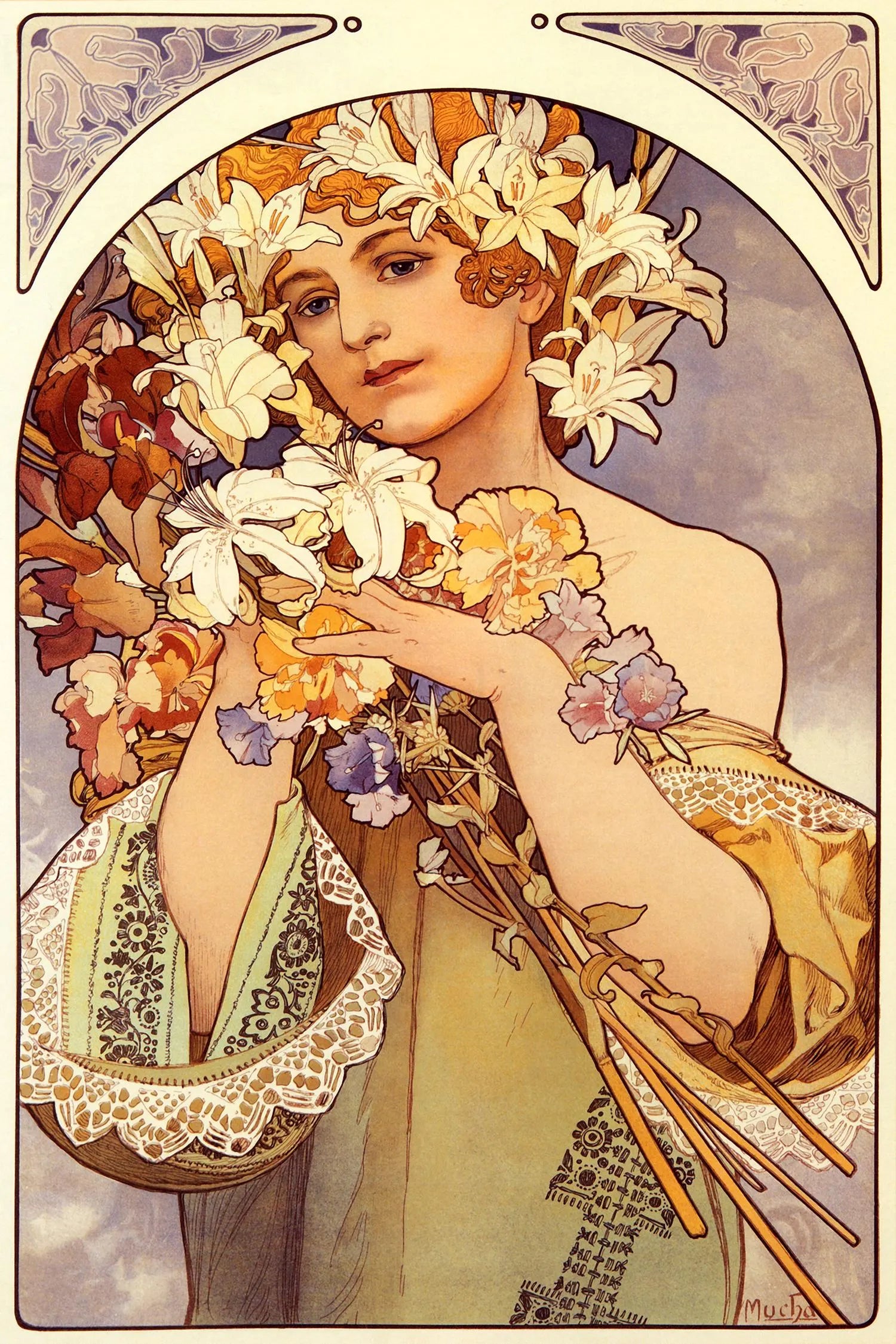 Alphonse Mucha Art Print – The Flower Woman with a Hat, Art Nouveau Floral Wall Art